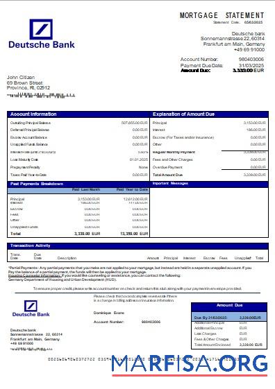 Blank Germany Deutsche bank mortgage statement scr example